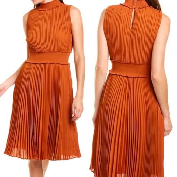 NANETTE nanette lepore Pleated Blouson Dress Rust Orange size 6 - Picture 1 of 9